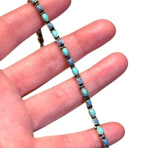Vintage NF 925 Sterling Turquoise & Sodalite Southwestern style link bracelet